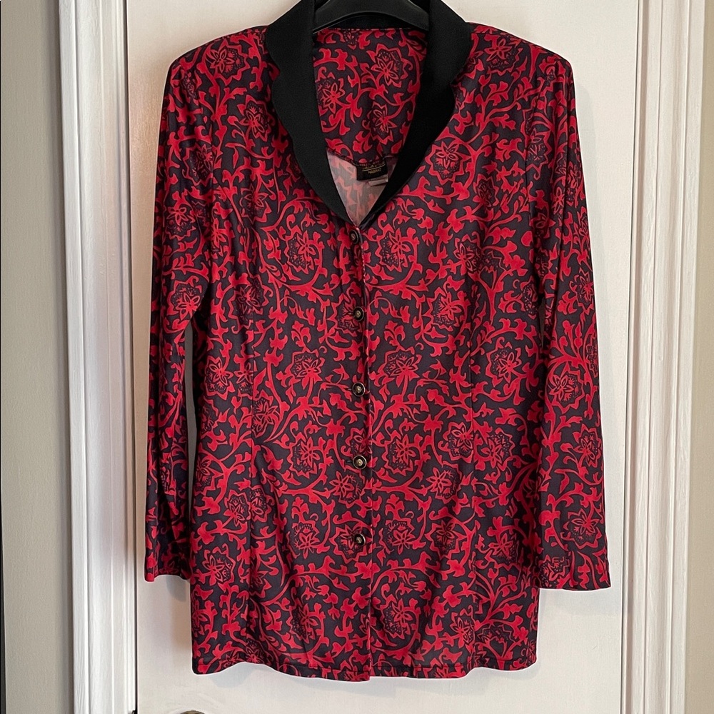 Salon Studio Black and Red Patterned L/S Blouse XL